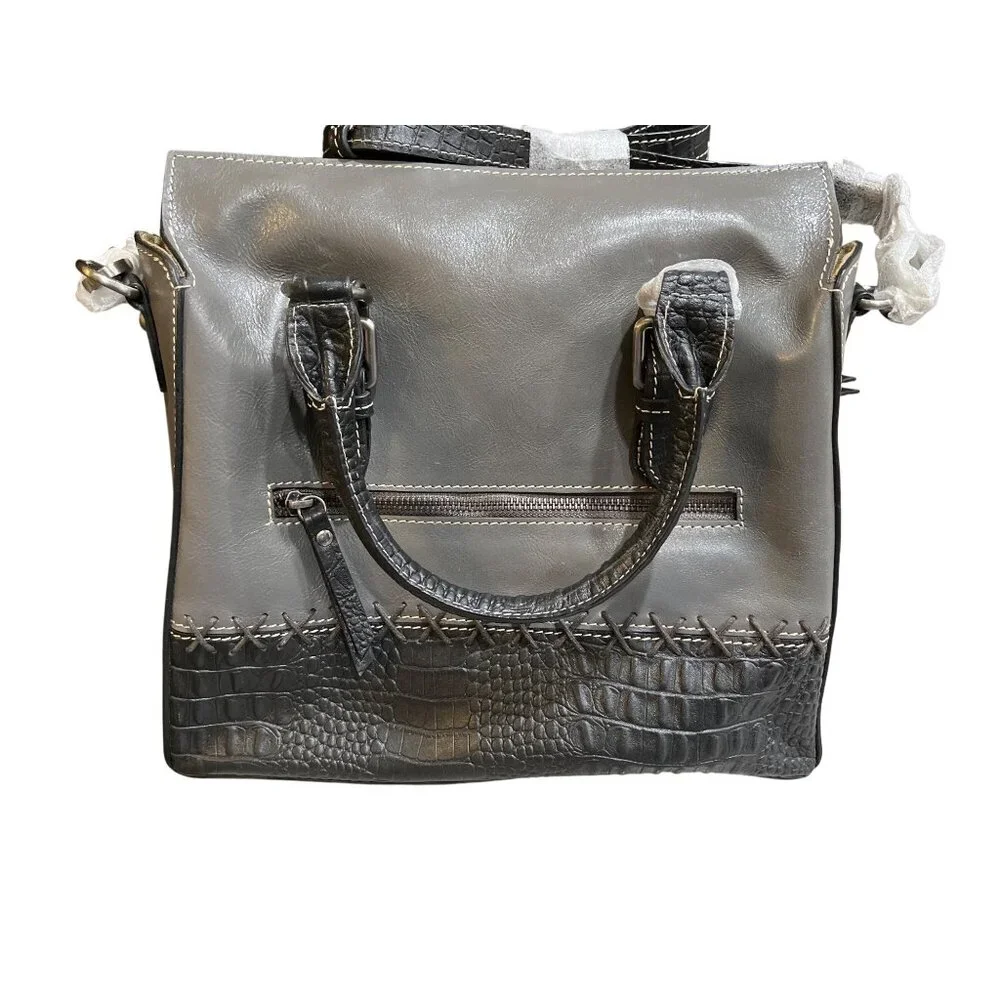 Firenze Bella RFID-Blocking Gray & Black Genuine Leather Shoulder Bag - Picture 2 of 8
